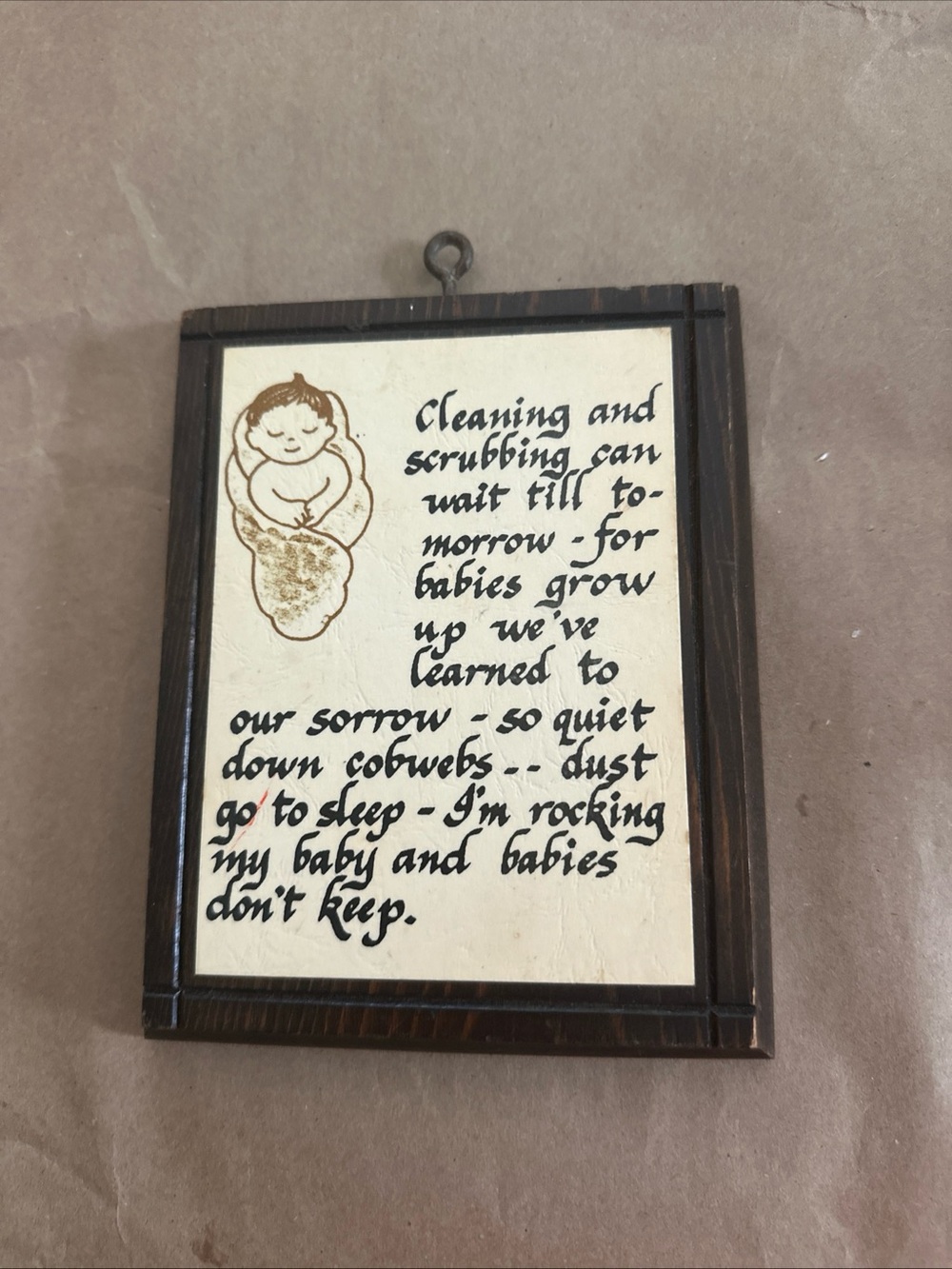 Brown Wood Framed Baby Poem Wall Plaque - Brown/Cream